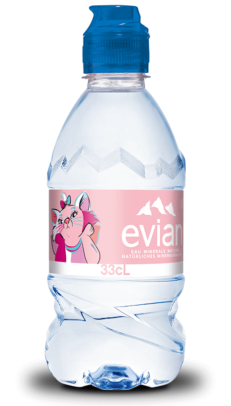 evian Marie Disney Wasserflasche für Kinder mit verspielteren Look und klassischen Tierfiguren 33cl 