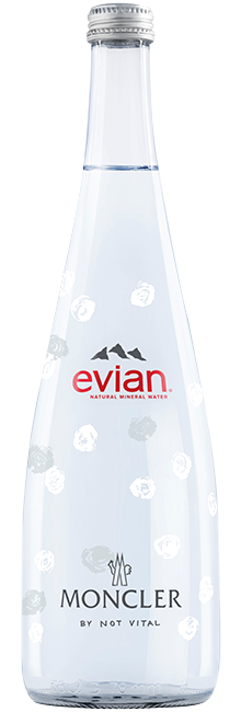 virgil abloh's limited edition glass bottle for evian drops in new york