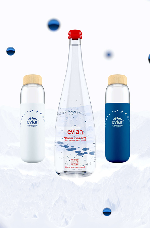 virgil abloh's limited edition glass bottle for evian drops in new york