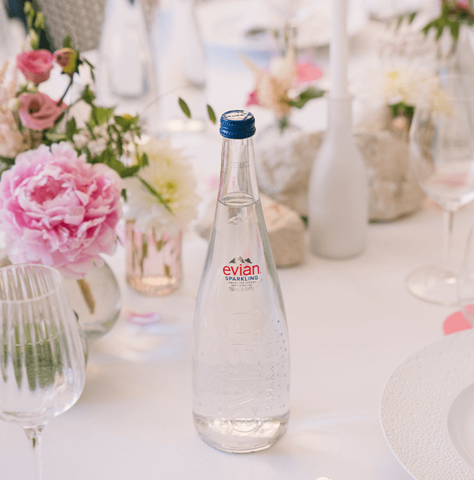evian® Sparkle on a set gastronomic table.